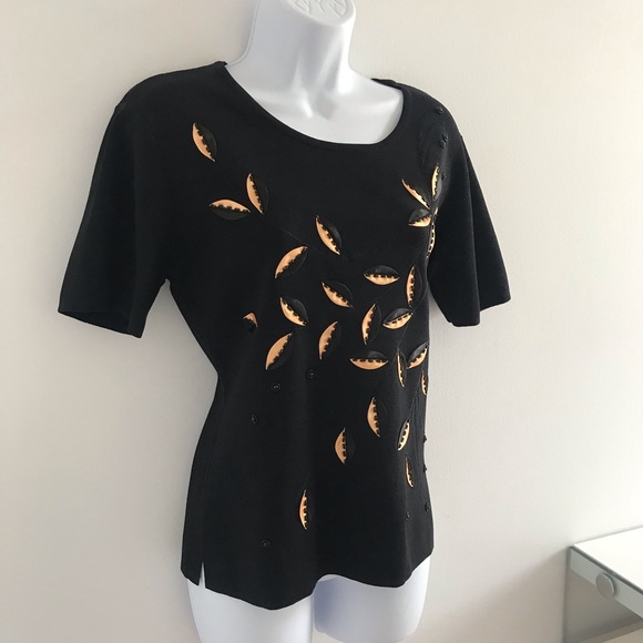 NWOT Marallis Collection Golden Black 3D Leaf Blouse Fall Autumn - Picture 3 of 16